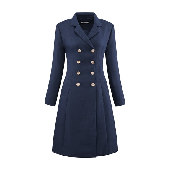 DARING DIVA Tweed Blazer Collared Double Breasted A-Line Dress L Navy Blue