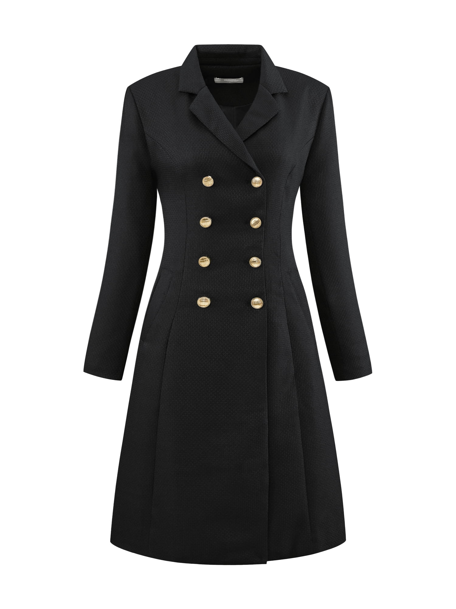 DARING DIVA Tweed Blazer Collared Double Breasted A-Line Dress M Black