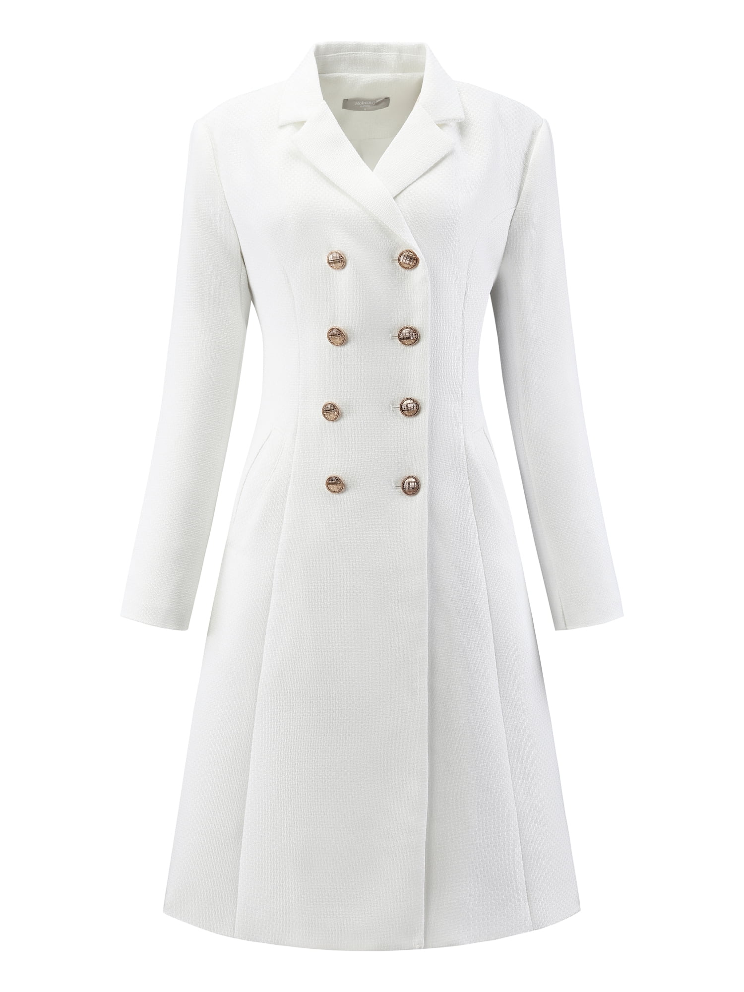 DARING DIVA Tweed Blazer Collared Double Breasted A-Line Dress M White