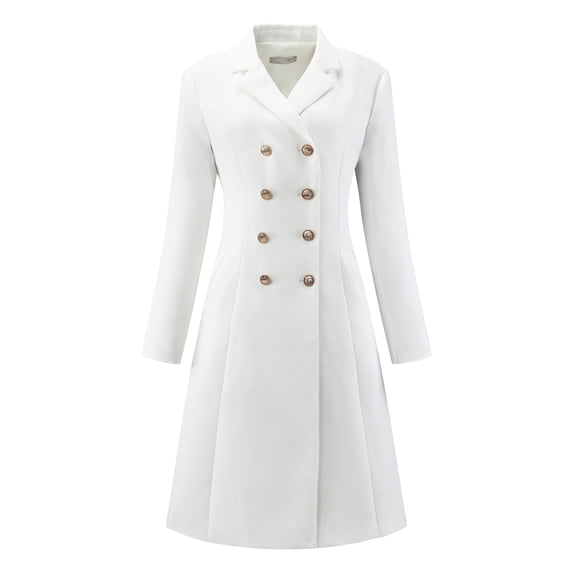 DARING DIVA Tweed Blazer Collared Double Breasted A-Line Dress S White