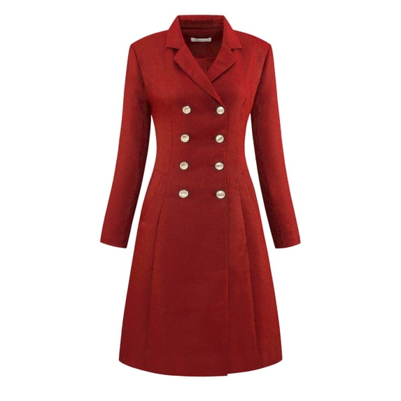 DARING DIVA Tweed Blazer Collared Double Breasted A-Line Dress Small Red