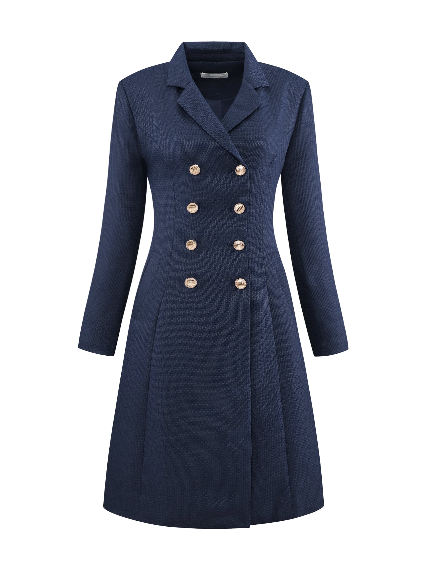 DARING DIVA Tweed Blazer Collared Double Breasted A-Line Dress XL Navy Blue