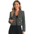 thumbnail image 1 of DARING DIVA Tweed Cardigan Notch Lapel Buttons Long Sleeve Blazer L Black, 1 of 6