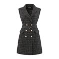 thumbnail image 1 of DARING DIVA Tweed Collared Belted Button Down Blazer Dress S Black, 1 of 6