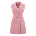 thumbnail image 1 of DARING DIVA Tweed Collared Belted Button Down Blazer Dress S Pink, 1 of 7