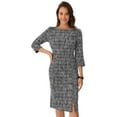 thumbnail image 1 of DARING DIVA Tweed Fall Elegant Boat Neck 3/4 Sleeve Dress M Black, 1 of 6