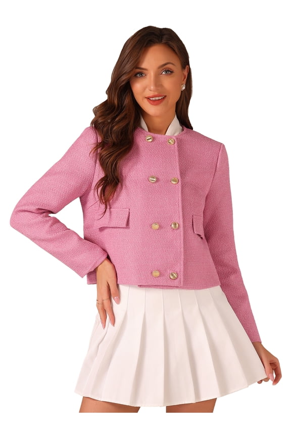 Tweed Jacket Double Breasted Elegant Jacket XL Pink