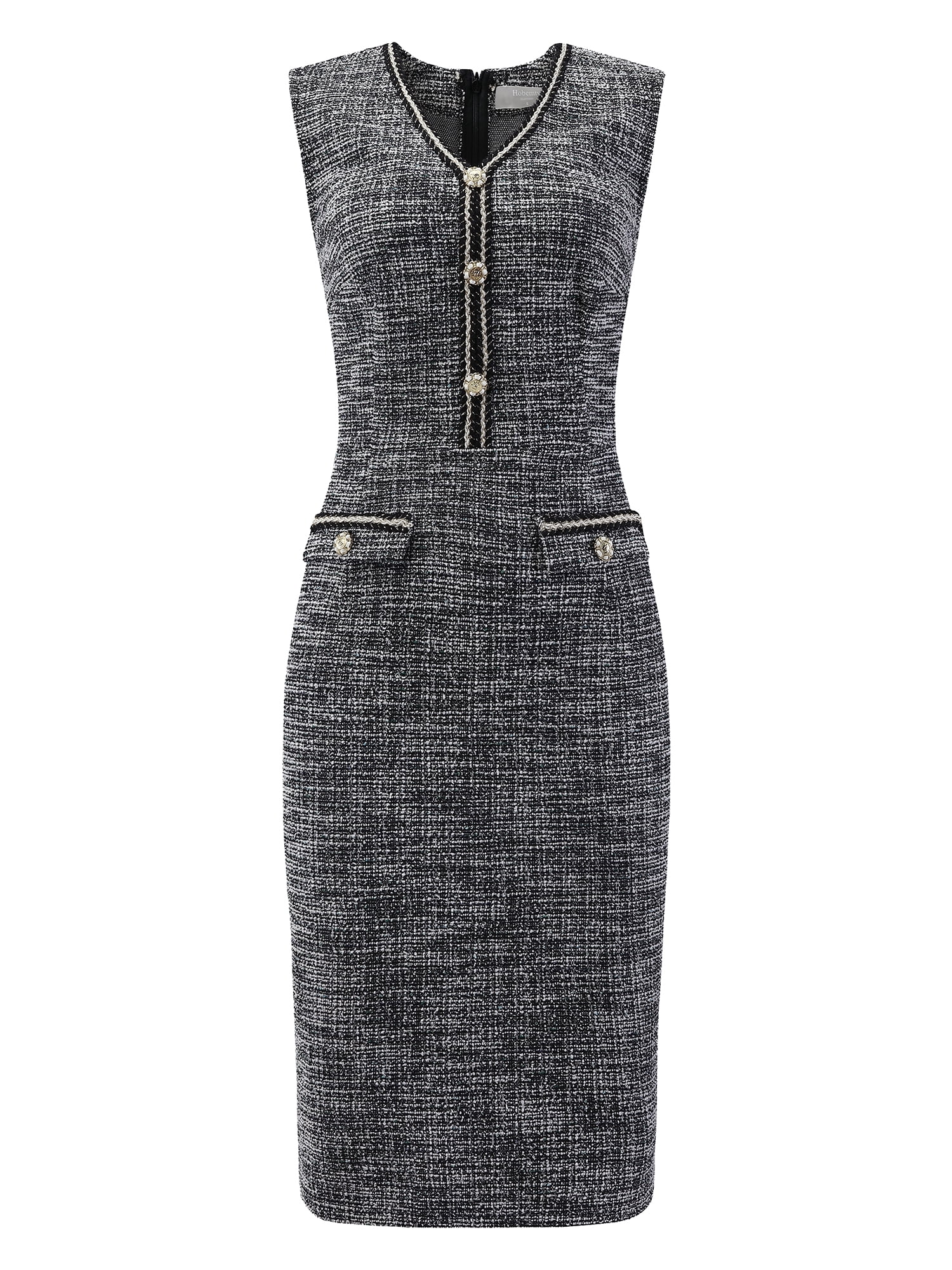 DARING DIVA Women's Sleeveless V Neck Button Decor Pencil Dresses 2XL Black