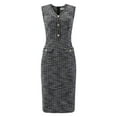 thumbnail image 1 of DARING DIVA Tweed Sleeveless V Neck Elegant Bodycon Pencil Dress M Black, 1 of 6