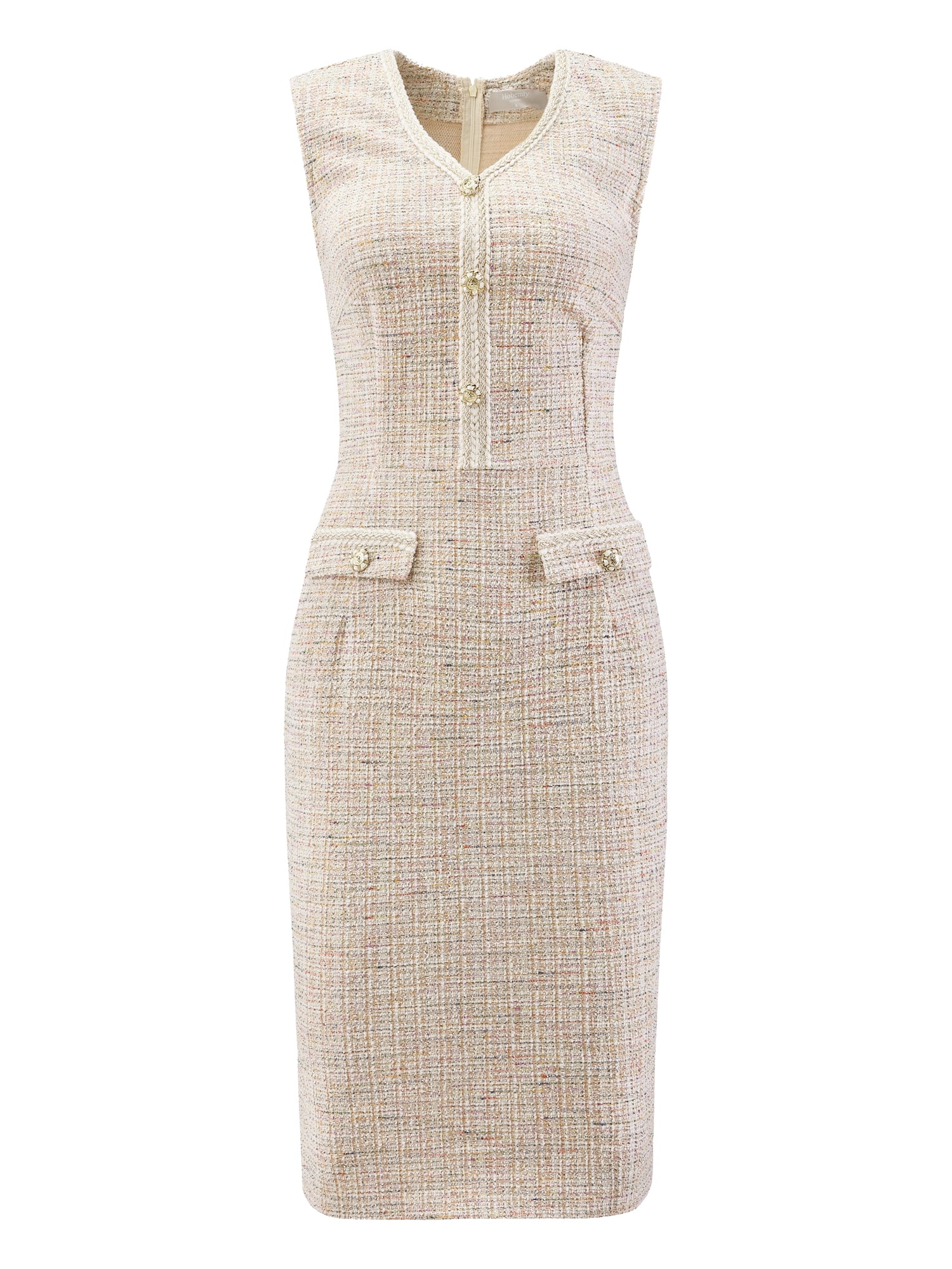 DARING DIVA Women's Sleeveless V Neck Button Decor Pencil Dresses XL Beige