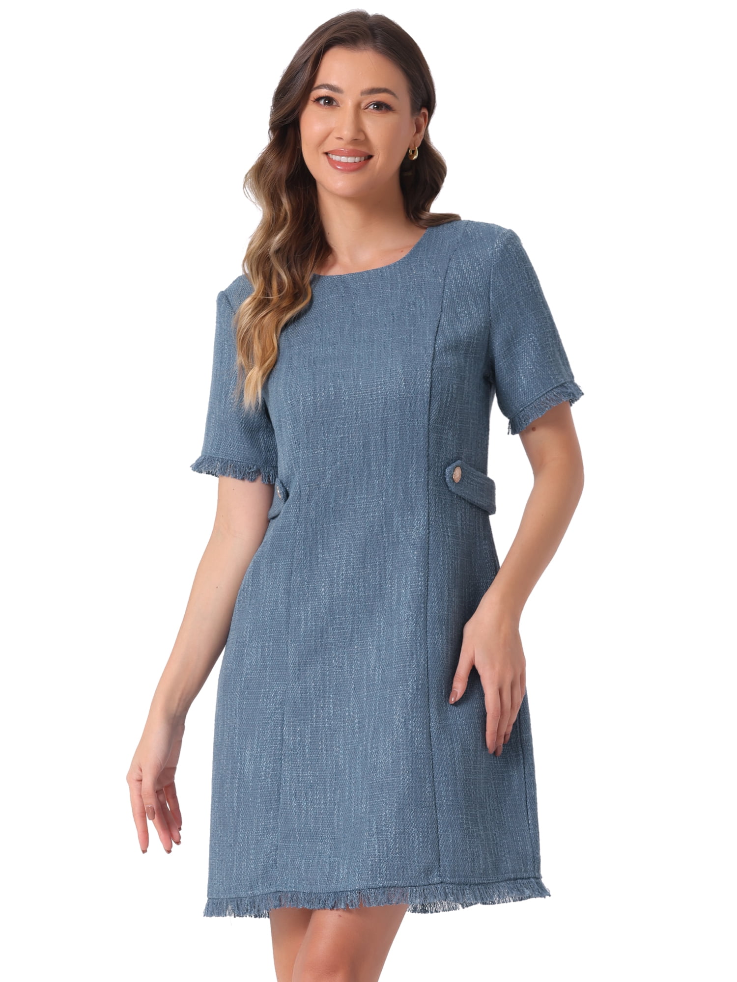 DARING DIVA Tweed Sweater Elegant Casual Knit Dress M Blue