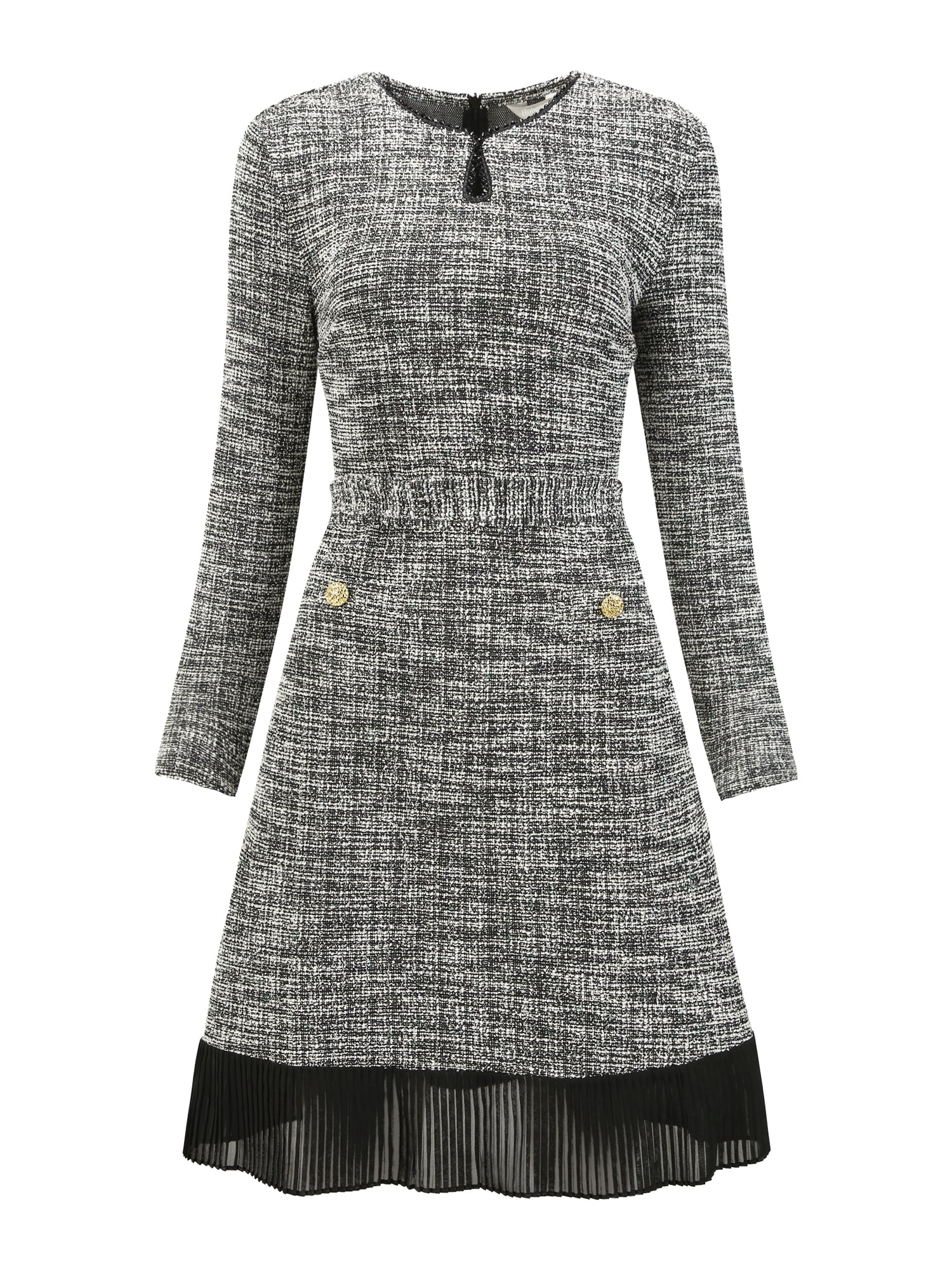 DARING DIVA Tweed  Tie Waist Pleated Hem Cocktail A Line Dress M Black