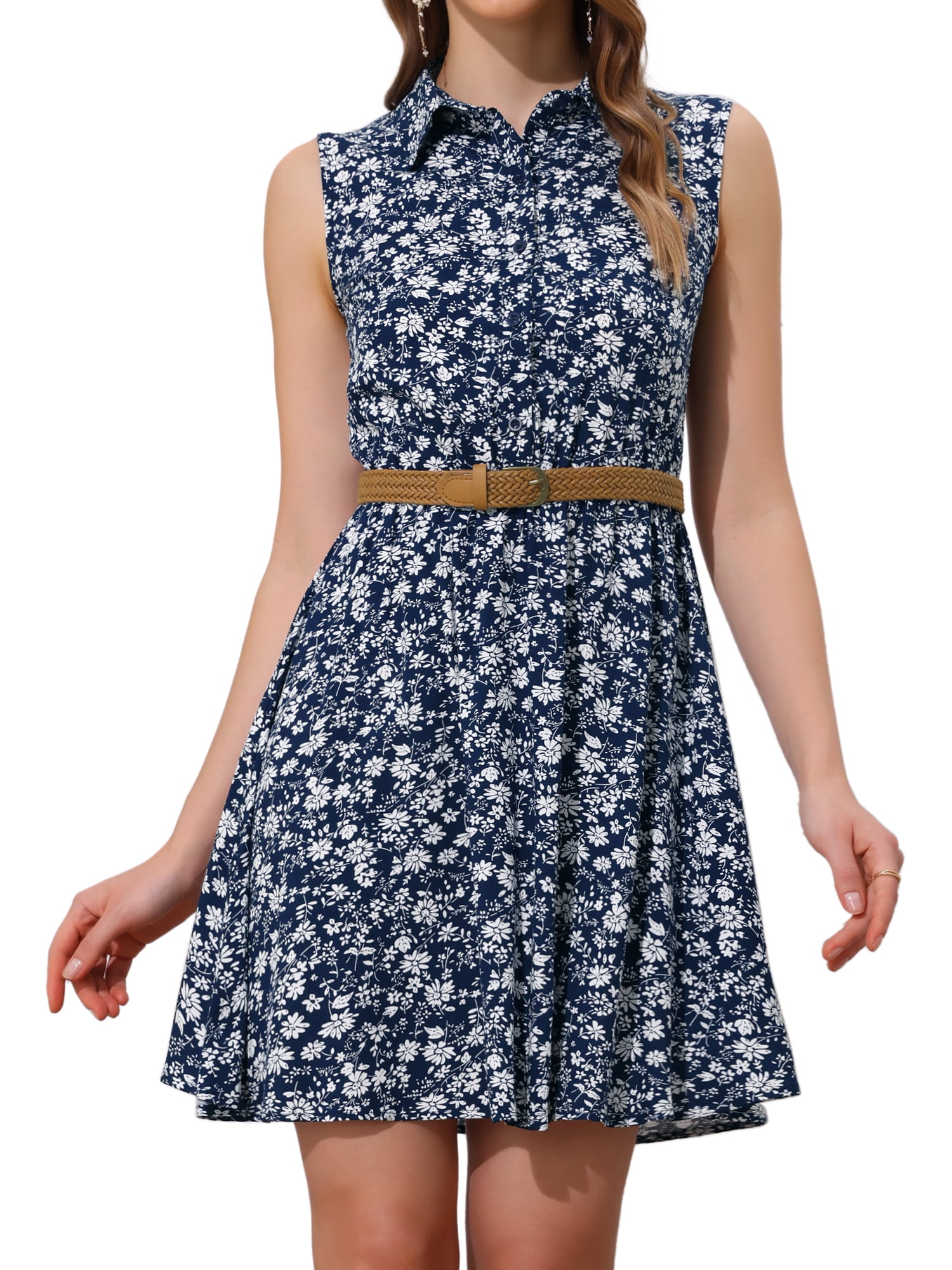 DARING DIVA Unlined Above Knee Sleeveless Mini Belted Dress L Blue