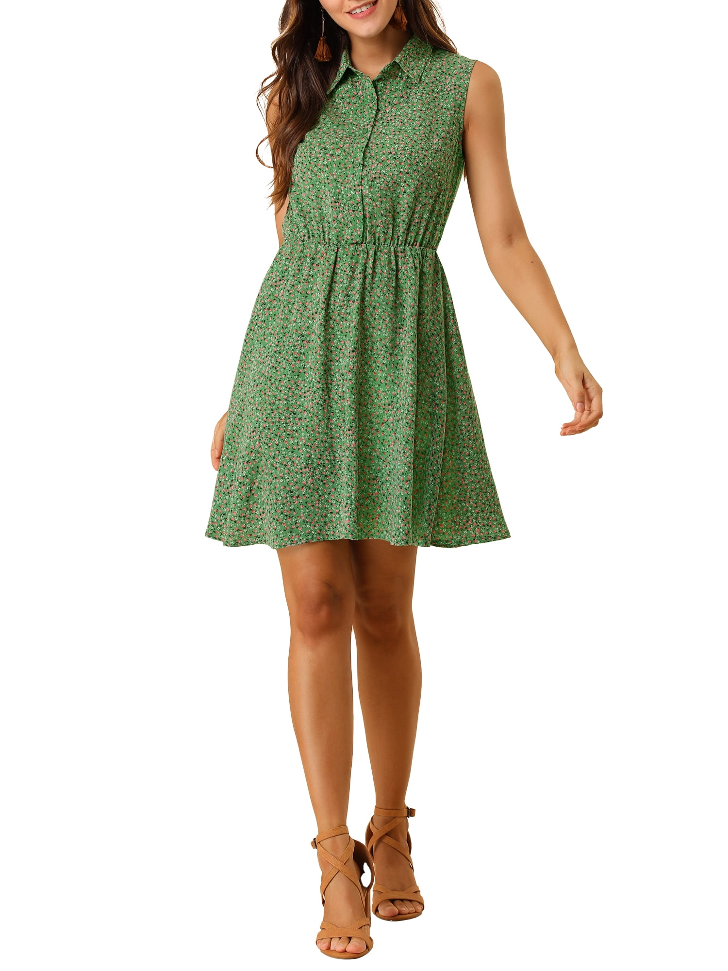 DARING DIVA Unlined Above Knee Sleeveless Mini Belted Dress L Green