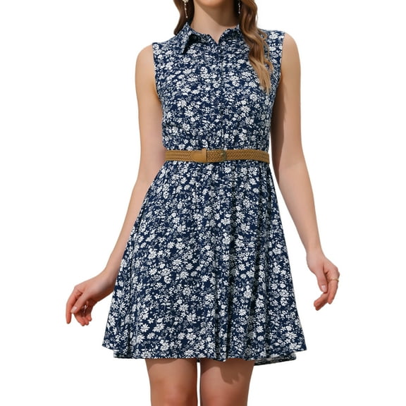DARING DIVA Unlined Sleeveless Mini Belted Dress S Blue