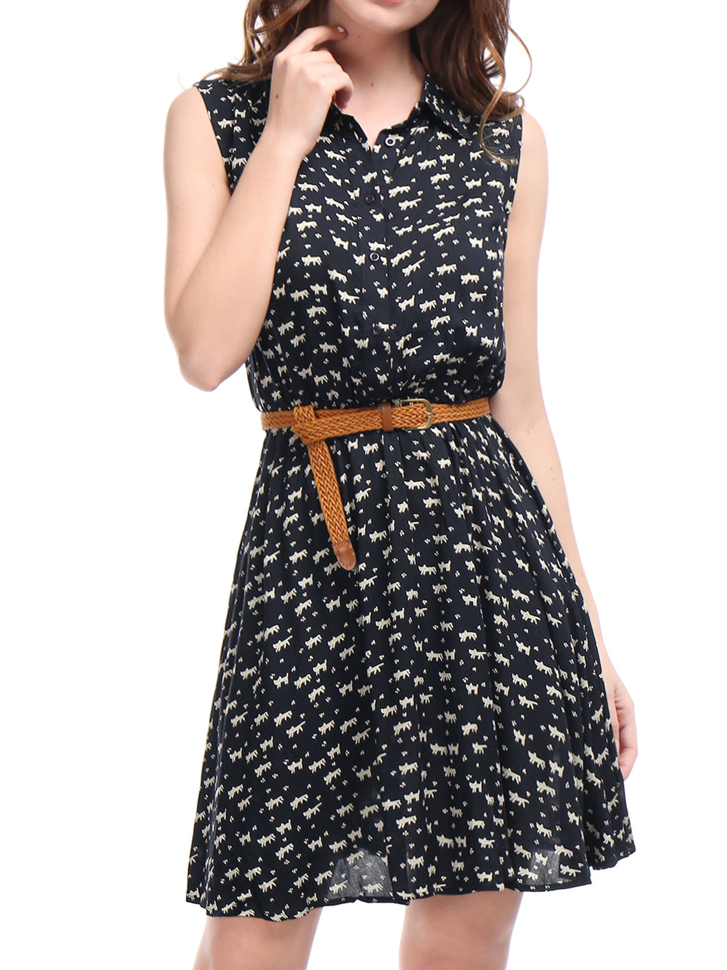 DARING DIVA Unlined Sleeveless Mini Belted Dress XL Dark Blue-cat