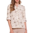 thumbnail image 1 of DARING DIVA V Neck 3/4 Roll Sleeve Button Down Dressy Tops Shirts XS Apricot, 1 of 6