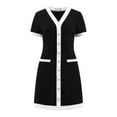 thumbnail image 1 of DARING DIVA V Neck A-Line Contrast Color Short Sleeve Trendy Dress S Black, 1 of 6