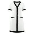 thumbnail image 1 of DARING DIVA V Neck A-Line Contrast Color Short Sleeve Trendy Dress S White, 1 of 6