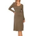 thumbnail image 1 of DARING DIVA V Neck Casual Long Sleeve Midi Knitted Dress S Brown, 1 of 6