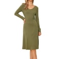 thumbnail image 1 of DARING DIVA V Neck Casual Long Sleeve Midi Knitted Dress XL Olive Green, 1 of 6