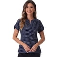thumbnail image 1 of DARING DIVA V Neck Dots Printed Short Sleeve Blouse Top L Dark Blue, 1 of 6