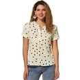 thumbnail image 1 of DARING DIVA V Neck Dots Printed Work Office Blouse Top M Black-Apricot, 1 of 5