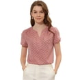 thumbnail image 1 of DARING DIVA V Neck Dots Printed Work Office Blouse Top S Pink, 1 of 4