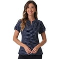 thumbnail image 1 of DARING DIVA V Neck Dots Printed Work Office Blouse Top XL Dark Blue, 1 of 6
