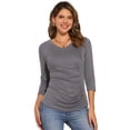 thumbnail image 1 of DARING DIVA V Neck Knitted Buttons Decor Ruched Blouse Top 2XL Dark Grey, 1 of 7