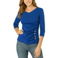 thumbnail image 1 of DARING DIVA V Neck Knitted Buttons Decor Ruched Blouse Top 2XL Royal Blue, 1 of 7