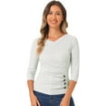thumbnail image 1 of DARING DIVA V Neck Knitted Buttons Decor Ruched Blouse Top XS Light Gray, 1 of 6