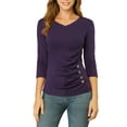 thumbnail image 1 of DARING DIVA V Neck Knitted Buttons Decor Ruched Blouse Top XS Purple, 1 of 7