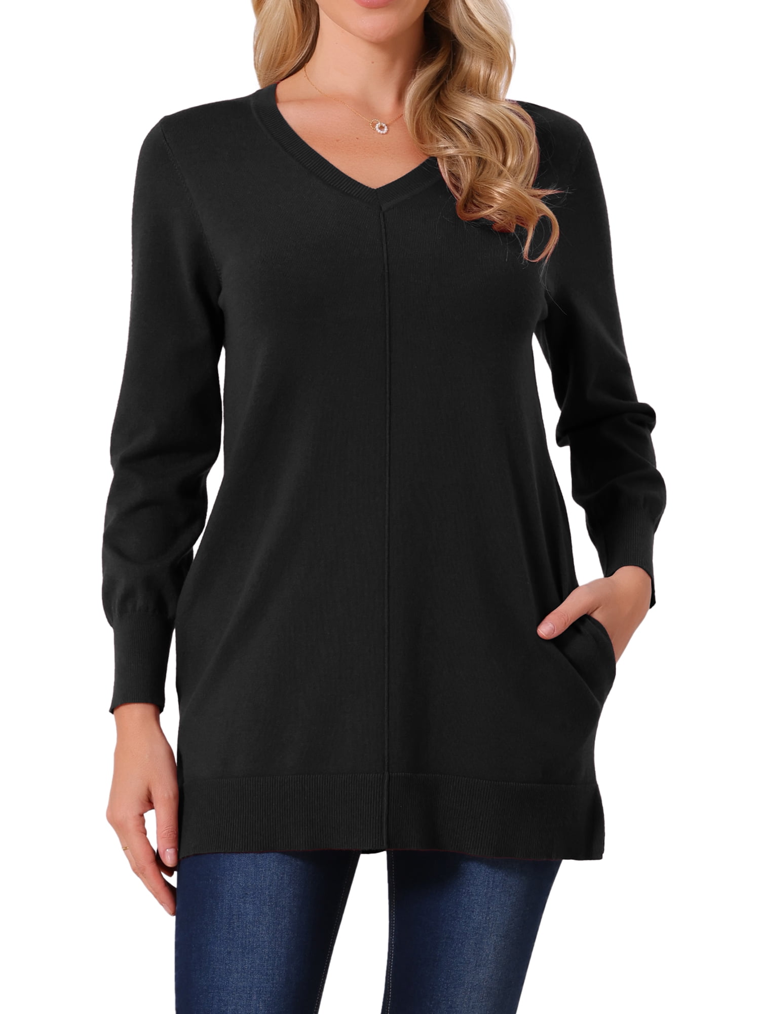DARING DIVA V Neck Long Sleeve Chunky Knit Pullover Sweater S Black