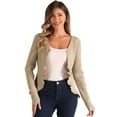 thumbnail image 1 of DARING DIVA V Neck Long Sleeve Knit Ruffle Cardigan Shrugs L Khaki, 1 of 6