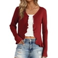thumbnail image 1 of DARING DIVA Women's Ruffle Cardigan V Neck Long Sleeve Open Front Knit Bolero Shrugs S Dark Red, 1 of 6