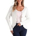 thumbnail image 1 of DARING DIVA V Neck Long Sleeve Knit Ruffle Cardigan Shrugs S White, 1 of 6