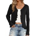 thumbnail image 1 of DARING DIVA Women's Ruffle Cardigan V Neck Long Sleeve Open Front Knit Bolero Shrugs XL Black, 1 of 6
