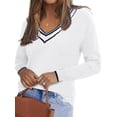 thumbnail image 1 of DARING DIVA V Neck Long Sleeve Knit Striped Pullover Sweater XS White, 1 of 6