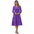 thumbnail image 1 of DARING DIVA V Neck Long Sleeve Ruffle Flowy Midi Dress S Purple, 1 of 6