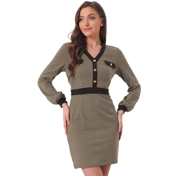 DARING DIVA V Neck Long Sleeve Sheath Bodycon Blouse L Brown