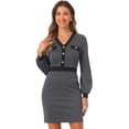thumbnail image 1 of DARING DIVA V Neck Long Sleeve Sheath Bodycon Blouse S Dark Grey, 1 of 6