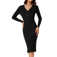 thumbnail image 1 of DARING DIVA V Neck Long Sleeve Slim Fitted Midi Dress XS Black, 1 of 6