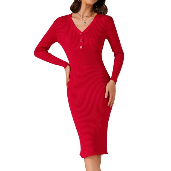 DARING DIVA V Neck Long Sleeve Slim Fitted Midi Dress XS Wine Red
