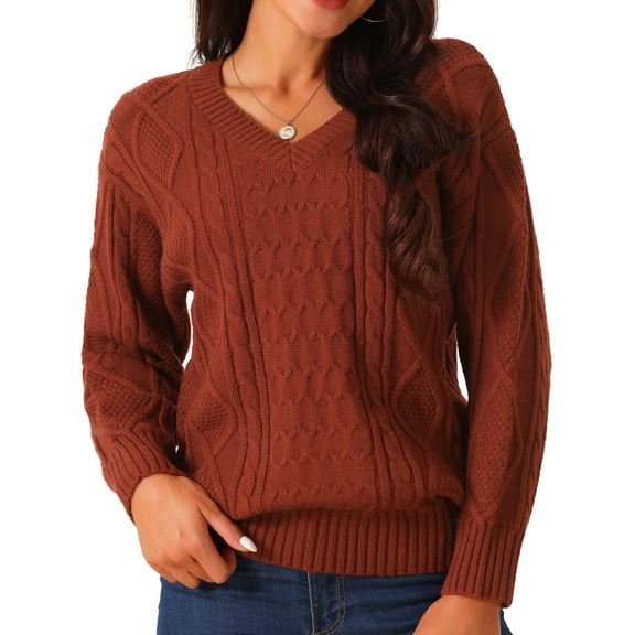 DARING DIVA V Neck Long Sleeve Sweater Casual Loose Chunky Pullover XL Wine Red