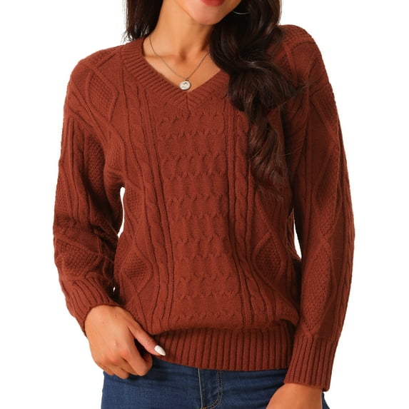 DARING DIVA V Neck Long Sleeve Sweater Casual Loose Chunky Pullover XL Wine Red
