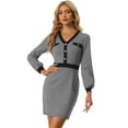 thumbnail image 1 of DARING DIVA V Neck Long Sleeves Elegant Sheath Houndstooth Dress XS Black, 1 of 6