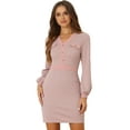 thumbnail image 1 of DARING DIVA V Neck Long Sleeves Elegant Sheath Houndstooth Dress XS Pink, 1 of 6