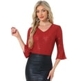 thumbnail image 1 of DARING DIVA V Neck Metallic Sparkly Glitter Blouse M Red, 1 of 6