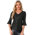 thumbnail image 1 of DARING DIVA V Neck Metallic Sparkly Glitter Blouse XS Black, 1 of 6